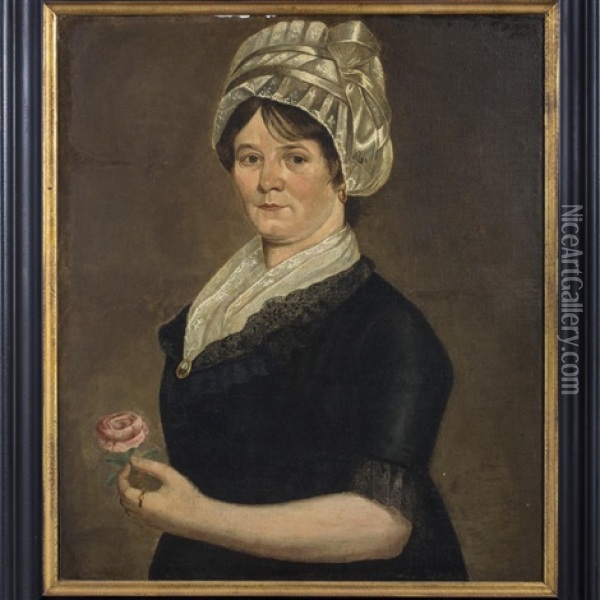 Portrait Of A Woman Holding A Rose Oil Painting - William Jennys