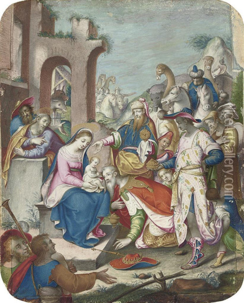 The Adoration Of The Magi Oil Painting - Giovanni B. (Il Genvovese) Castello