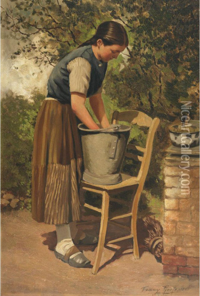 Washday Oil Painting - Fanny Geefs