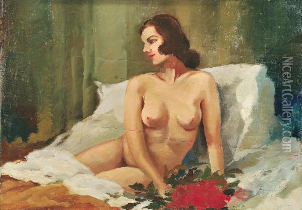 Studio Di Nudo Femminile Oil Painting - Amighetto Amighetti