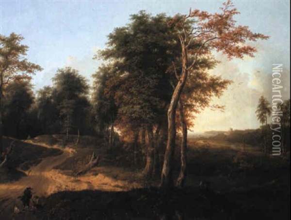 Waldlandschaft Mit Jager Und Bettler Oil Painting - Johann Kneipp