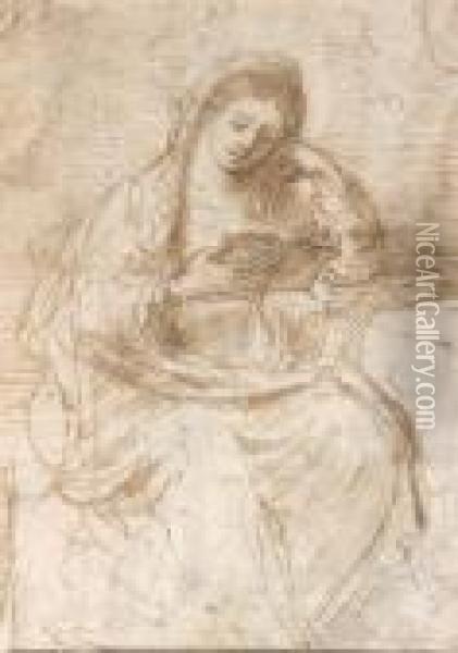 Etude De Vierge Lisant Oil Painting - Guercino