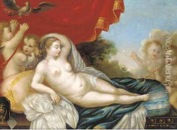 Venus reclining with putti Oil Painting - Venetian School