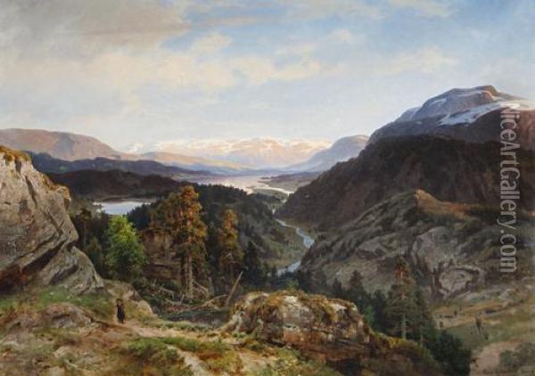 An Extensive Mountain Landscape Oil Painting - Morten Muller