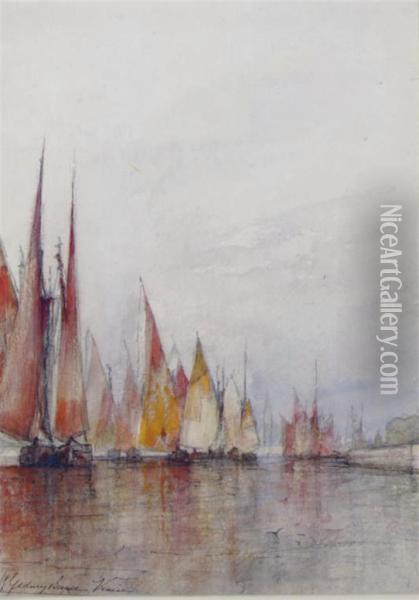 Venetian Fishing Fleet Heading Out To Sea Oil Painting - William Gedney Bunce
