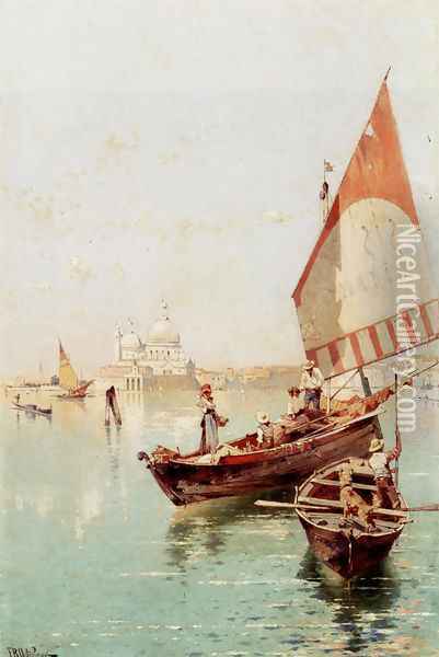 Sailboat In A Venetian Lagoon Oil Painting - Franz Richard Unterberger