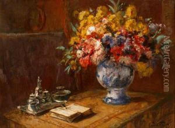 Martwa Natura Z Kwiatami, 1920 R. Oil Painting - Paul Thiem