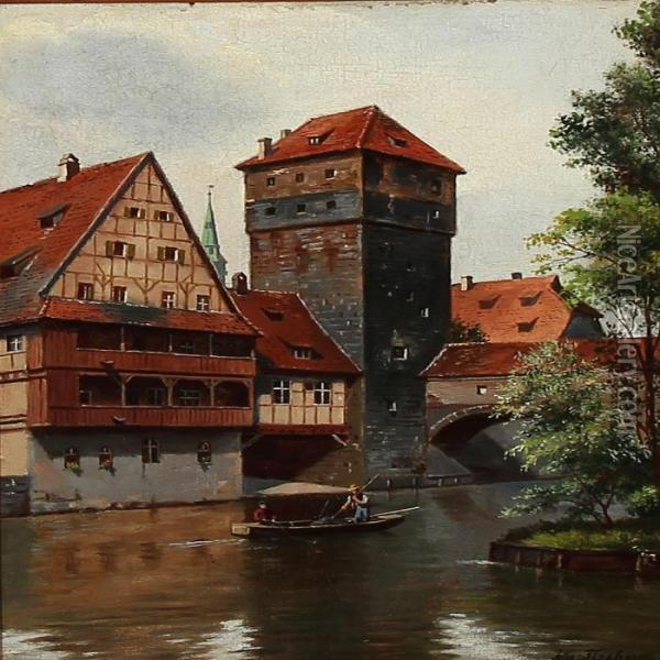 Henkersteg In Nuremberg Oil Painting - August Fischer
