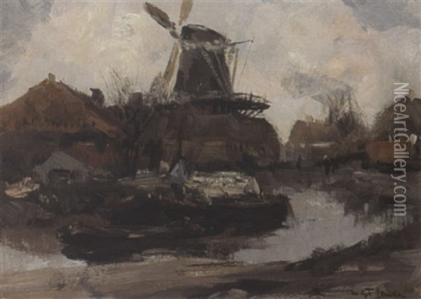 A View Of A Landscape With Windmill Oil Painting - Willem George Frederik Jansen