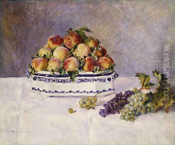 Still Life with Peaches and Grapes 1881 Oil Painting - Pierre Auguste Renoir