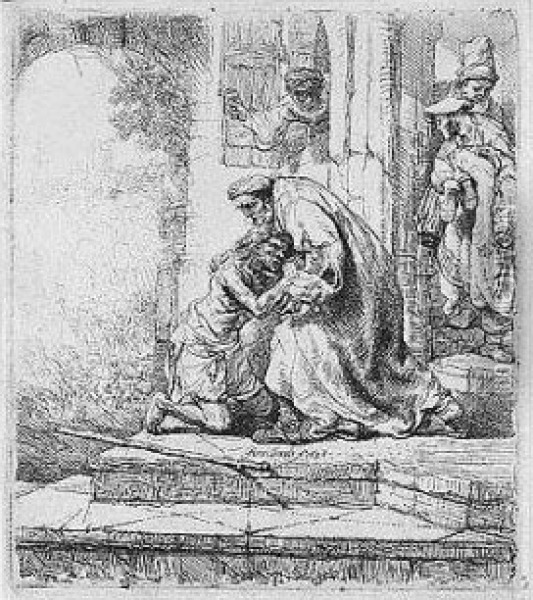 The Return Of The Prodigal Son (b., Holl.91; H.147; Bb.36-d) Oil Painting - Rembrandt Van Rijn