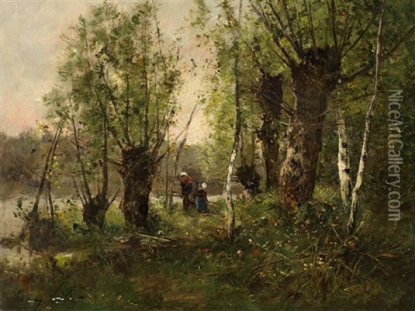 Wood Gatherer In Landscape Oil Painting - Etienne Maxime Vallee