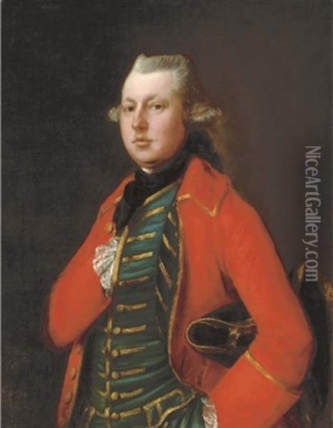 Portrait Of Mr Coke, Of Brookhill Hall In A Red Coat And Blue Waistcoat With Gold Embroidery Oil Painting - Thomas Gainsborough