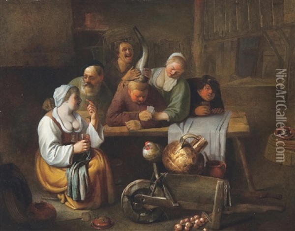 Satirische Voorstelling In Een Boereninterieur Oil Painting - Pieter Jacobsz Duyfhuysen