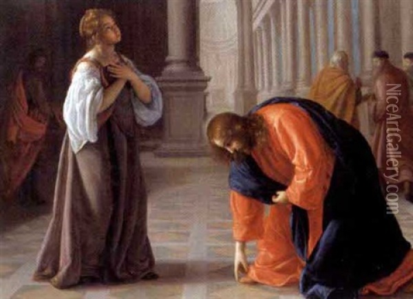 Cristo E L'adultera Oil Painting - Ottavio Maria Leoni