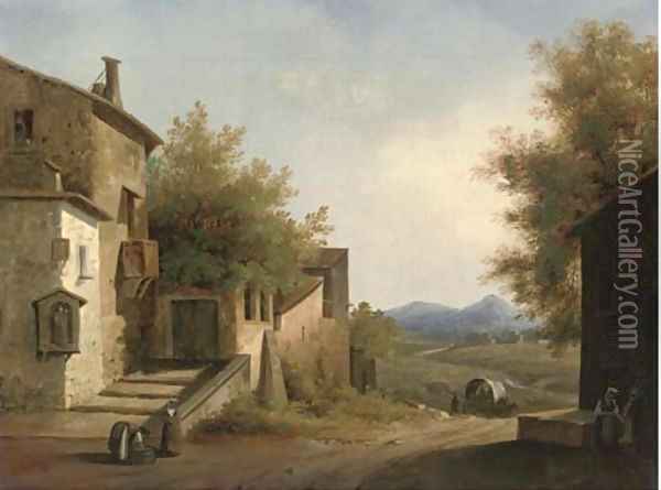 Evening in a Mediterranean village Oil Painting - Sir Augustus Wall Calcott