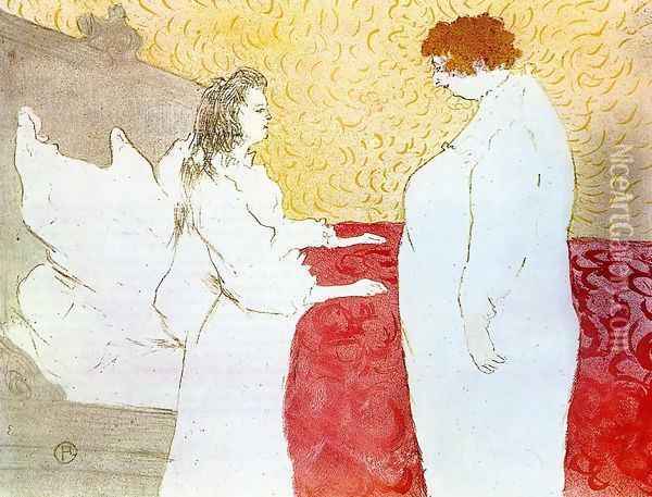 Elles: Woman in Bed, Profile, Getting Up Oil Painting - Henri De Toulouse-Lautrec