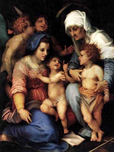 Madonna and Child with St Elisabeth, the Infant St John, and Two Angels Oil Painting - Andrea Del Sarto