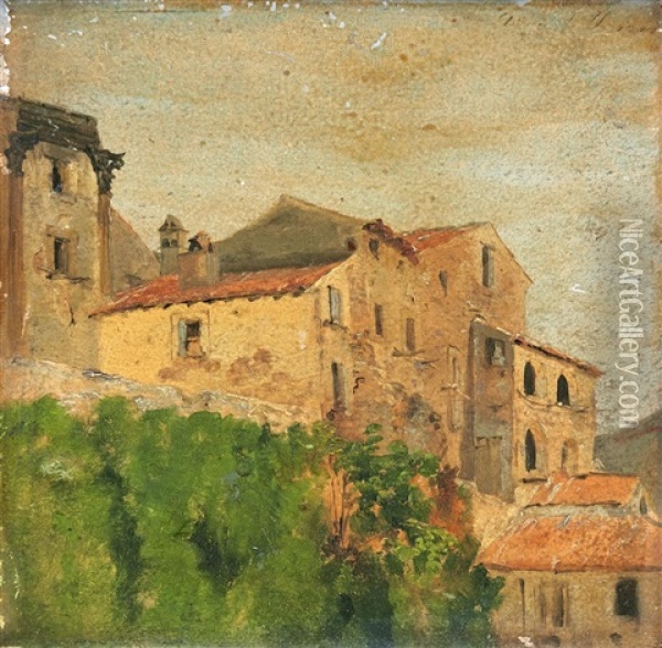 View Of An Italian Village Oil Painting - Jorgen Valentin Sonne