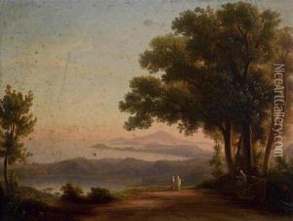 Landschaft Bei Neapel Mit Dem Vesuv Im Hintergrund. Oil Painting - Rudolf Johan Buhlmann