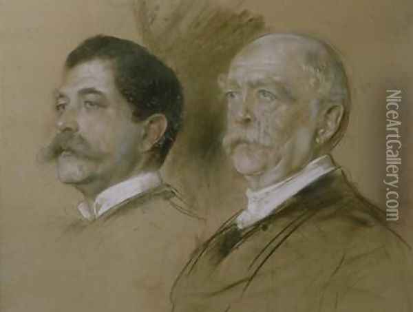 Otto von Bismarck and his Son Herbert State Secretary of the Foreign Office Oil Painting - Franz von Lenbach