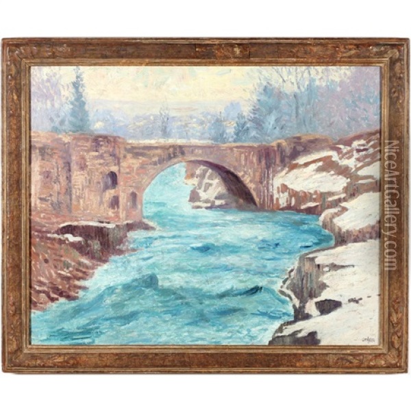 The Viaduct, Little Falls, Nj Oil Painting - William N. Hasler