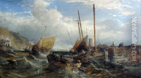 A View Of Peel Or Douglas Harbour Oil Painting - William Edward Webb