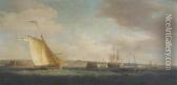 Shipping In The Solent Off Portsmouth Oil Painting - William Huggins