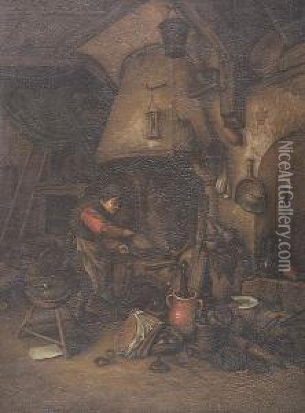 The Forge Oil Painting - Robert Vallin