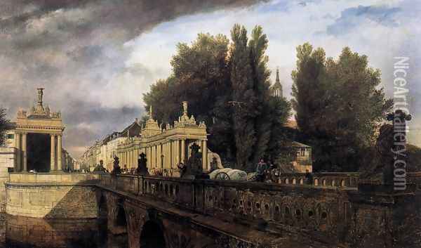 Königsbrücke and Königskolonnade 1853 Oil Painting - Eduard Gartner