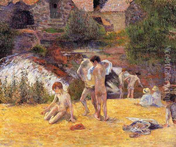 The Moulin Du Bois D Amour Bathing Place Oil Painting - Paul Gauguin