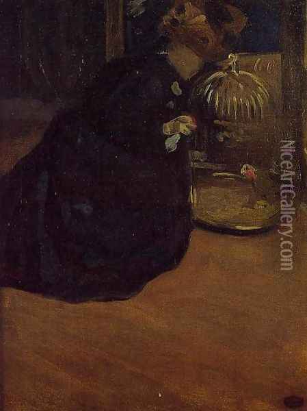 Woman With A Parakeet Oil Painting - Mary Cassatt