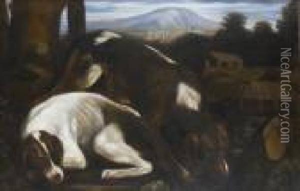 Couple De Chiens Au Repos Oil Painting - Jacopo Bassano (Jacopo da Ponte)