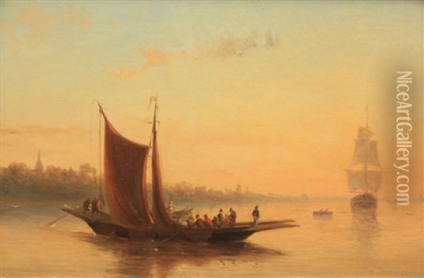 Dutch Harbor Scene With Boats And Figure Oil Painting - Christiaan Immerzeel