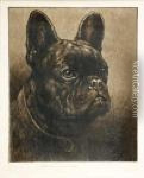 'bunker' A French Bulldog Oil Painting - Herbert Thomas Dicksee