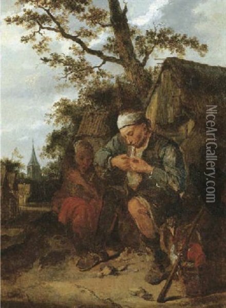 Peasants Seated Outside The Farmhouse Oil Painting - Harmen Hals