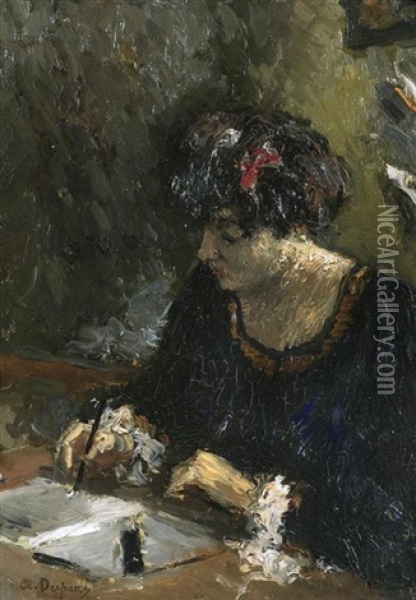 Schreibende Dame Oil Painting - Henri Louis Dupray
