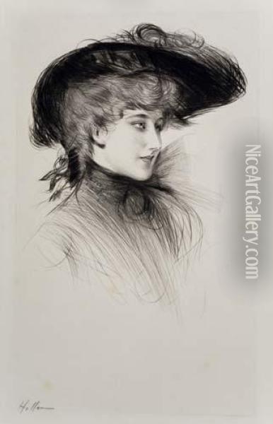 Femme Au Chapeau Oil Painting - Paul Cesar Helleu