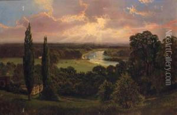 The Thames From Richmond Hill, Surrey Oil Painting - J. Lewis