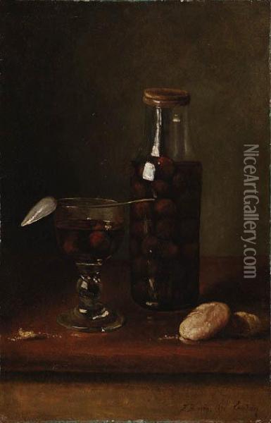 Nature Morte Au Bocal De Cerises (still Life With Jar Ofcherries) Oil Painting - Francois Bonvin