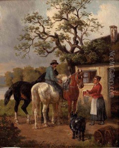 Der Pferdehandler Bei Einer Rast Oil Painting - Eduard Gotzelmann