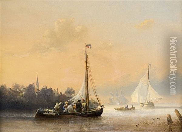 Harbor Oil Painting - Henri Adolphe Schaep