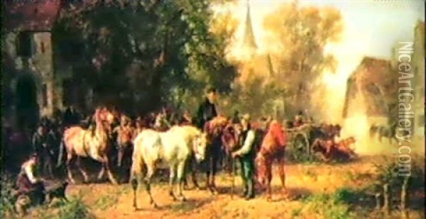 Die Pferdeaustellung Oil Painting - Ludwig Hartmann