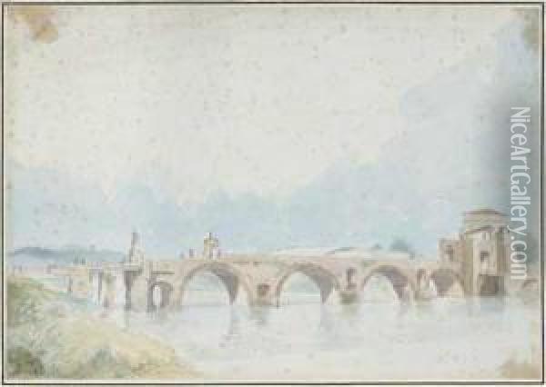 Pont Sur Le Tibre ? Oil Painting - Alexis Nicolas Perignon