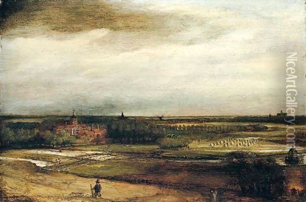 Landscape with the goldweigher's field, Haarlem beyond Oil Painting - Philips Koninck