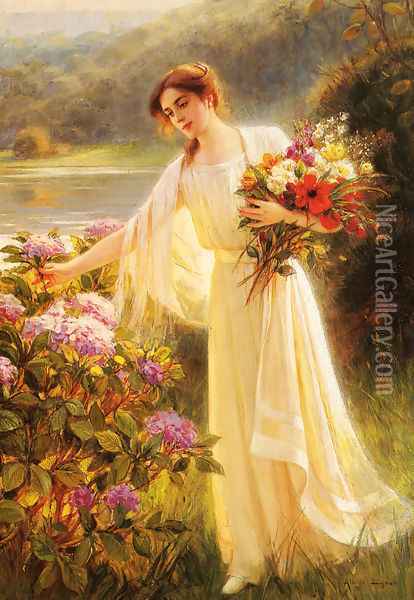 Gathering Flowers Oil Painting - Albert Lynch