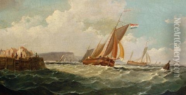 Shipping Off Dover (+ Ships In A Harbor; Pair) Oil Painting - John Mundell