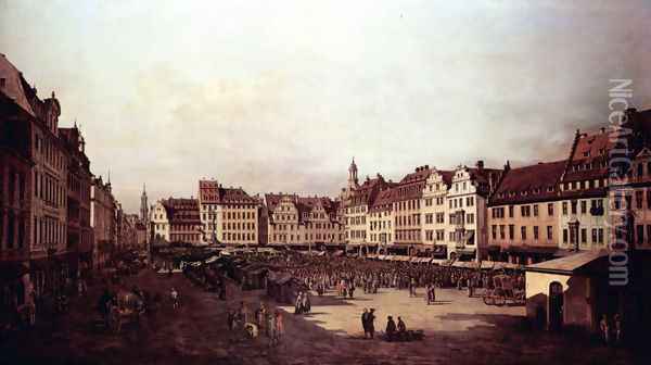 View of Dresden, The Old Market Square from the Seegasse Oil Painting - Bernardo Bellotto