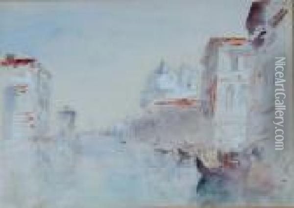 Venetian Canal With Gondolas Oil Painting - Hercules Brabazon Brabazon