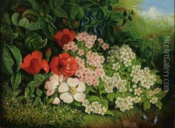 Wild Flowers In A Landscape Oil Painting - William E.D. Stuart